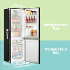 Réfrigérateur combiné RCB169DK2E 174 L congélateur bas 59 L Low Frost hauteur 150 cm noir