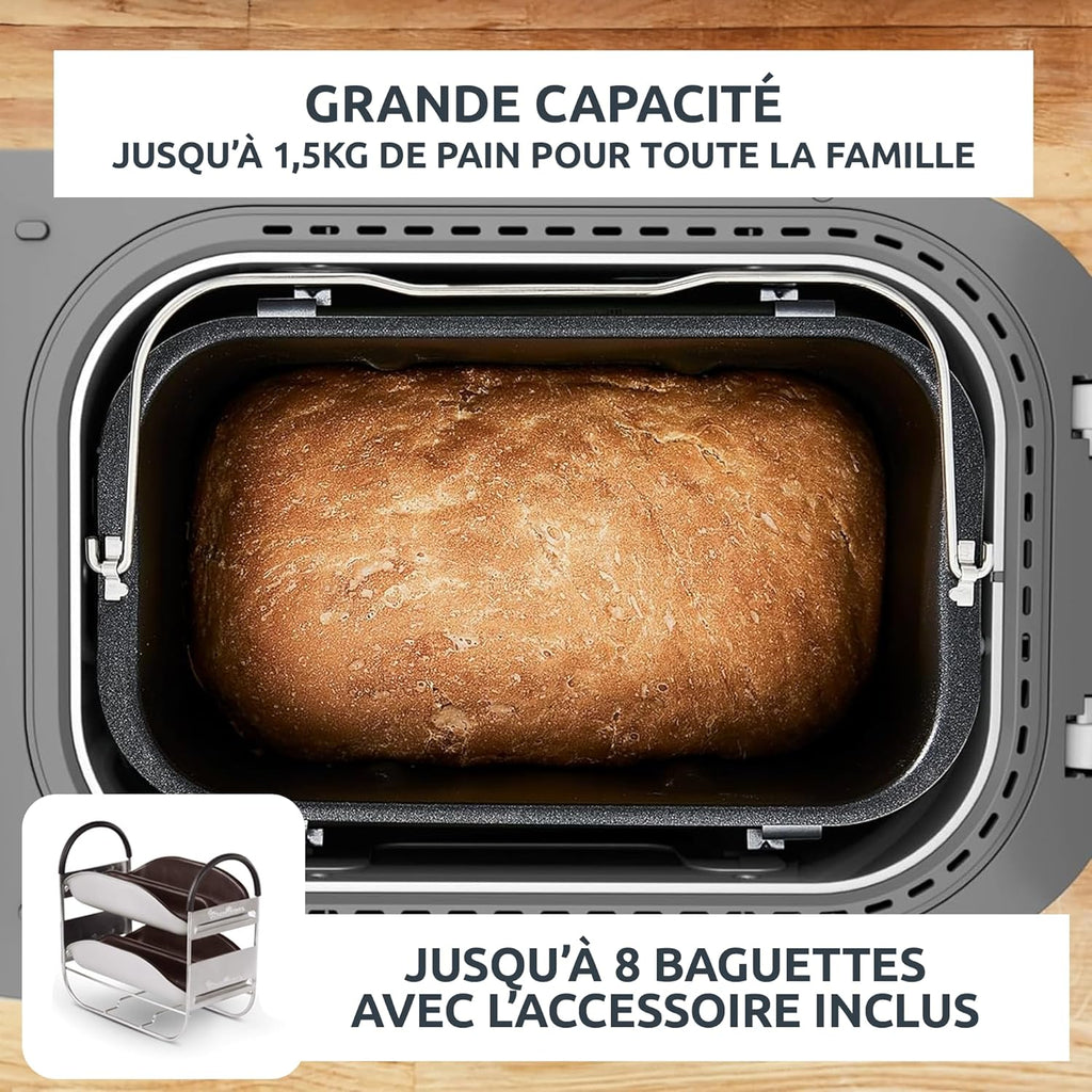 Machine à pain Home Bread Baguette OW610110 1650 W 16 programmes capacité 1,5 kg 3 dorages plaques baguettes blanc
