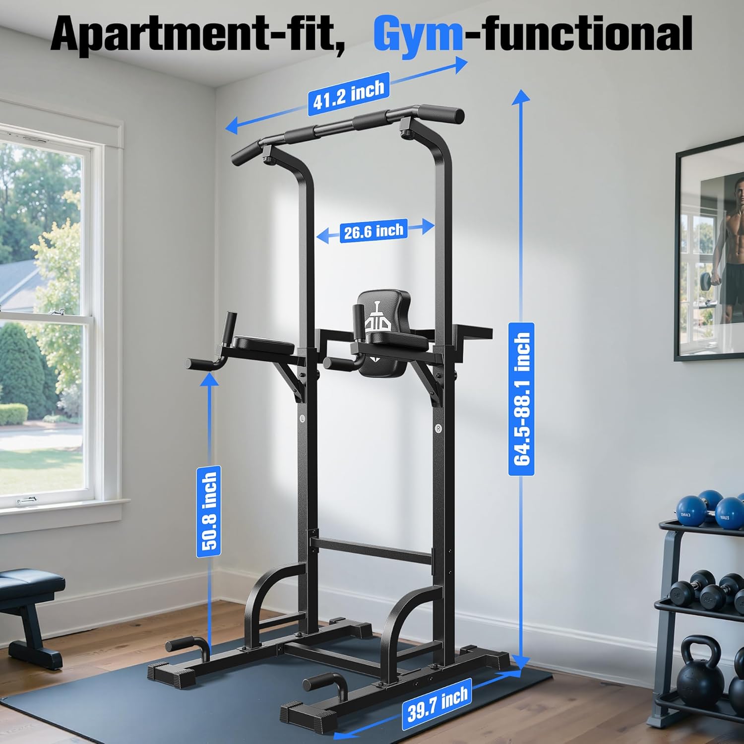 Station de musculation Power Tower 5 en 1 avec barre de traction dips charge 200 kg structure acier 224 cm