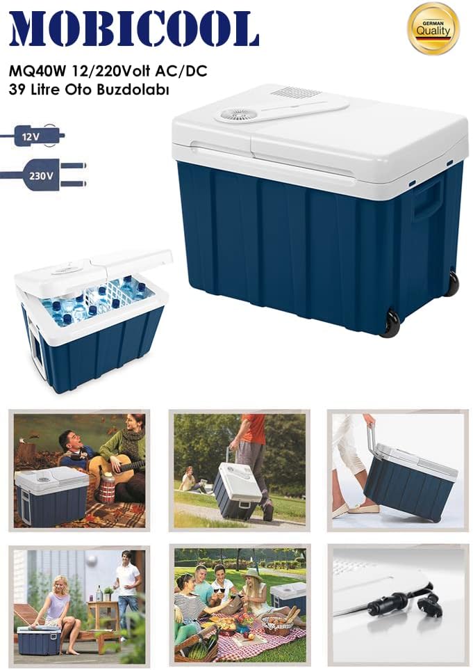Glacière électrique portable MQ40W 39 L 12 V et 230 V thermoélectrique avec roues refroidissement 18 °C bleu