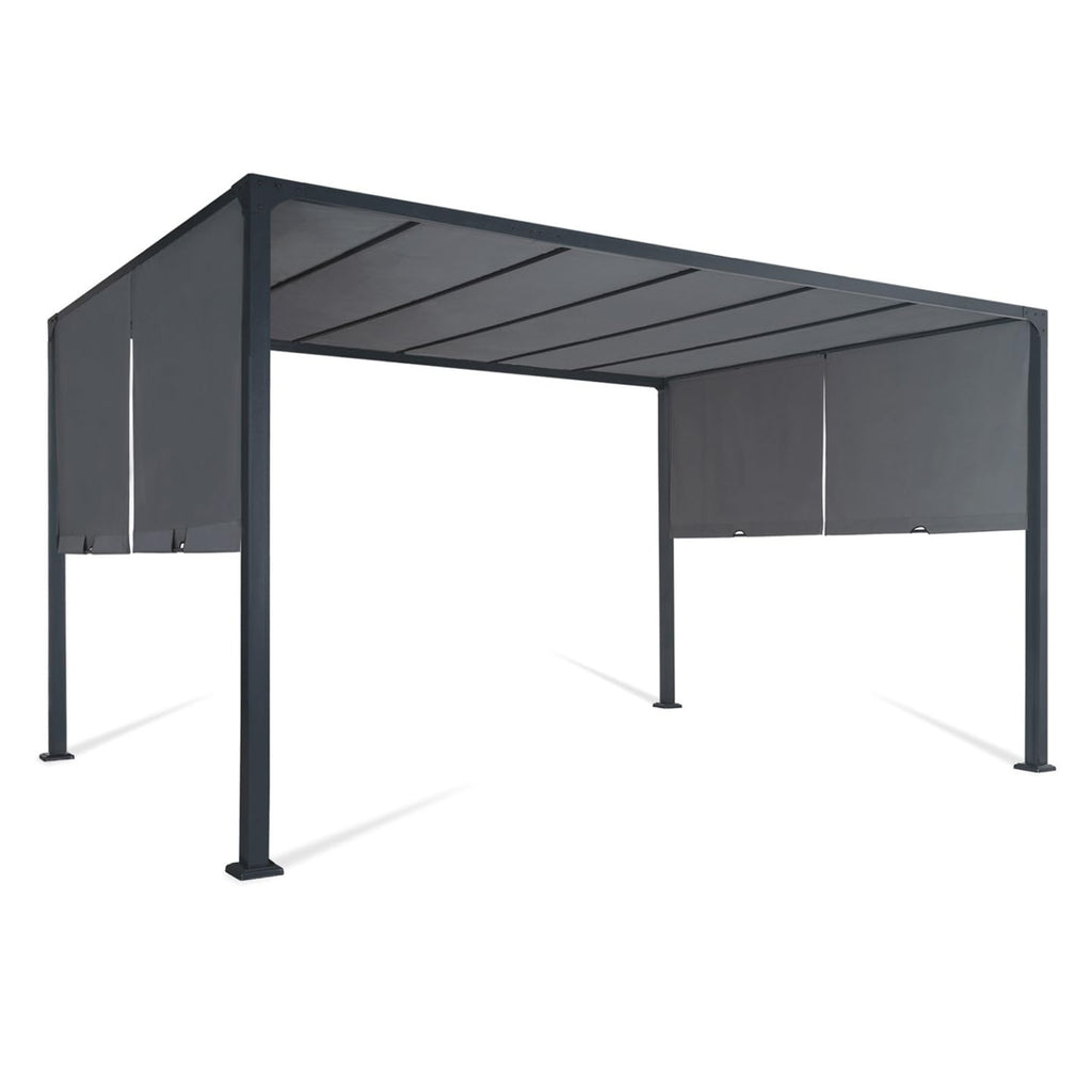 Pergola coulissante 3x4 m double pans structure acier époxy toile polyester grise 160 g/m² belvédère jardin