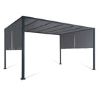 Pergola coulissante 3x4 m double pans structure acier époxy toile polyester grise 160 g/m² belvédère jardin