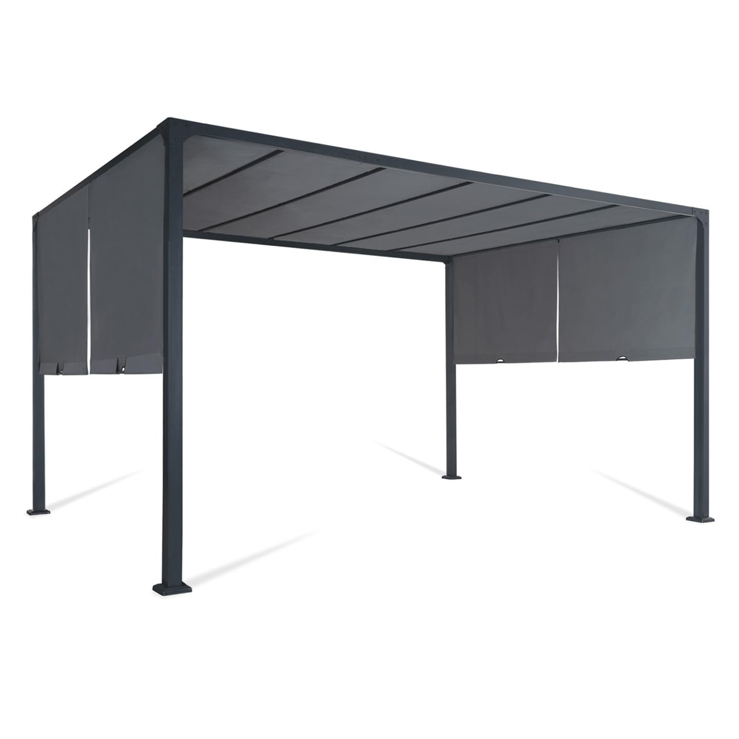 Pergola coulissante 3x4 m double pans structure acier époxy toile polyester grise 160 g/m² belvédère jardin