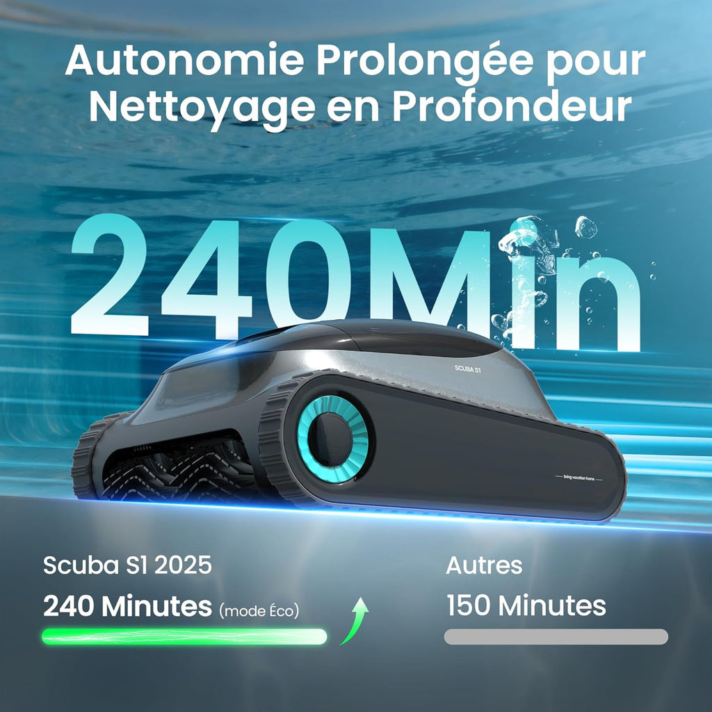 Robot piscine Scuba S1 nettoyage sol parois ligne eau 240 min filtration fine navigation intelligente app