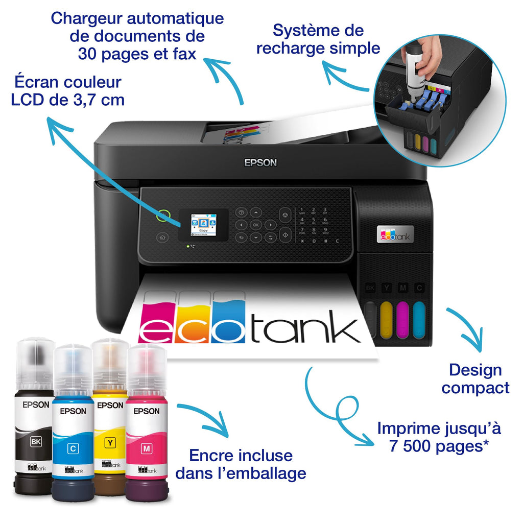 Imprimante multifonction A4 Wi-Fi EcoTank ET-4800 jet d’encre couleur avec réservoirs d’encre et chargeur automatique de documents