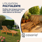 Chaises longues jardin Tami Sun bois acacia pliantes roues type transat bain de soleil
