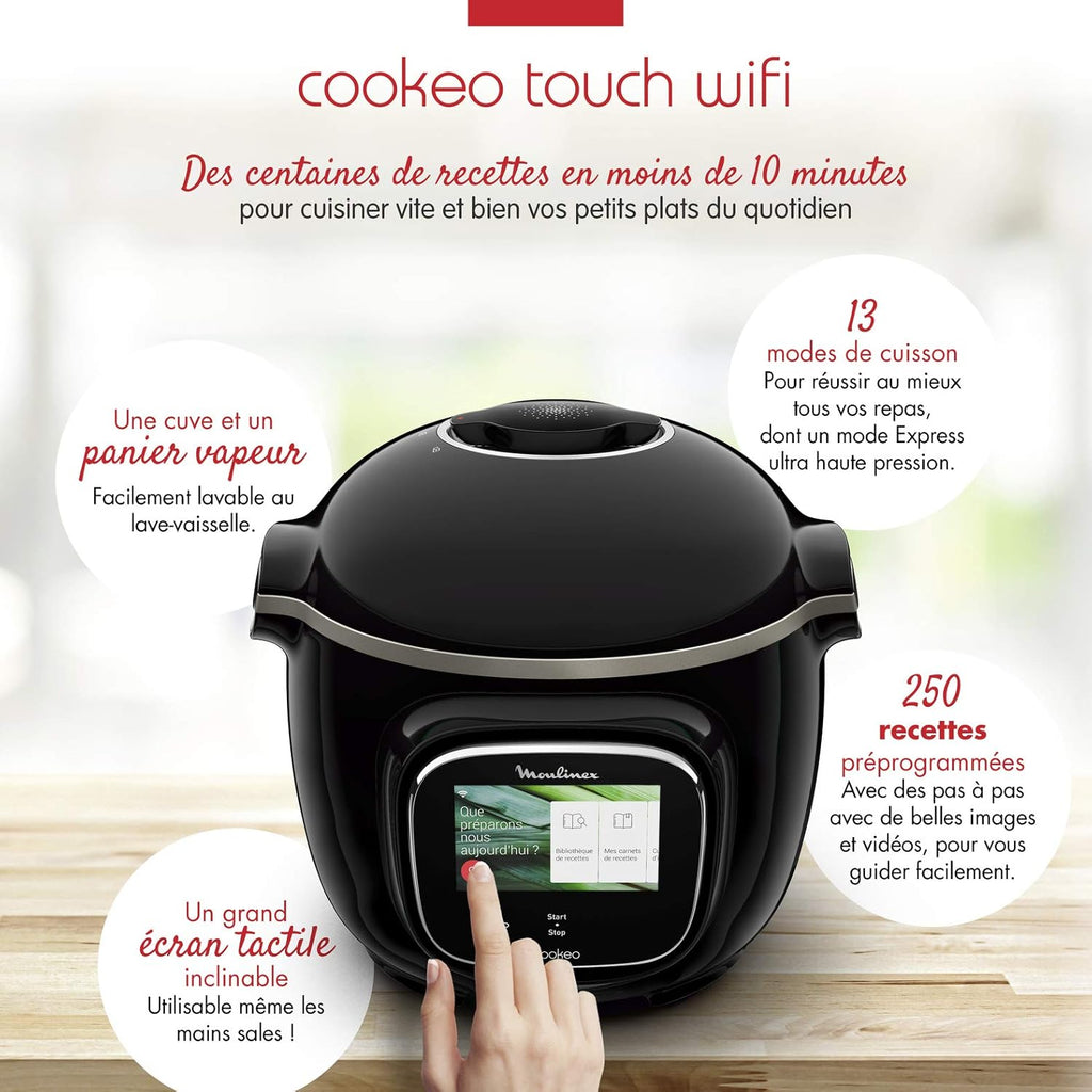 Multicuiseur intelligent Cookeo Touch CE902800 6 L 1600 W haute pression WiFi écran tactile 250 recettes noir