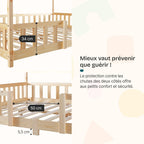 Lit enfant forme maison AAKB-8779 90 x 200 cm bois de pin avec barrière de protection sommier inclus charge 100 kg