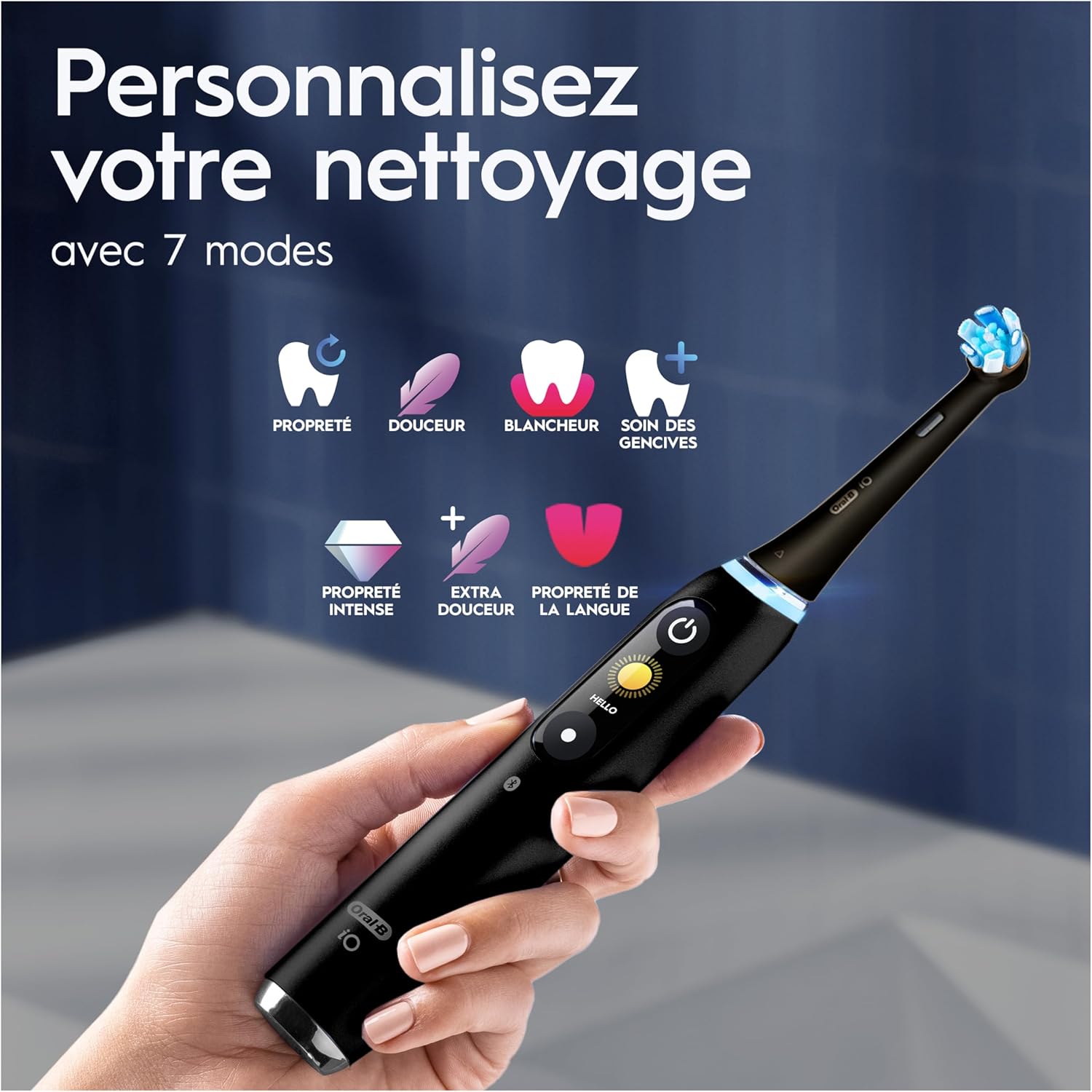 Brosse à dents électrique iO 9 7 modes capteur de pression écran couleur charge rapide avec étui