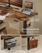 Bureau électrique assis debout LSD138K01 180 x 80 cm hauteur 72 à 120 cm mémoire 4 positions charge 70 kg marron rustique