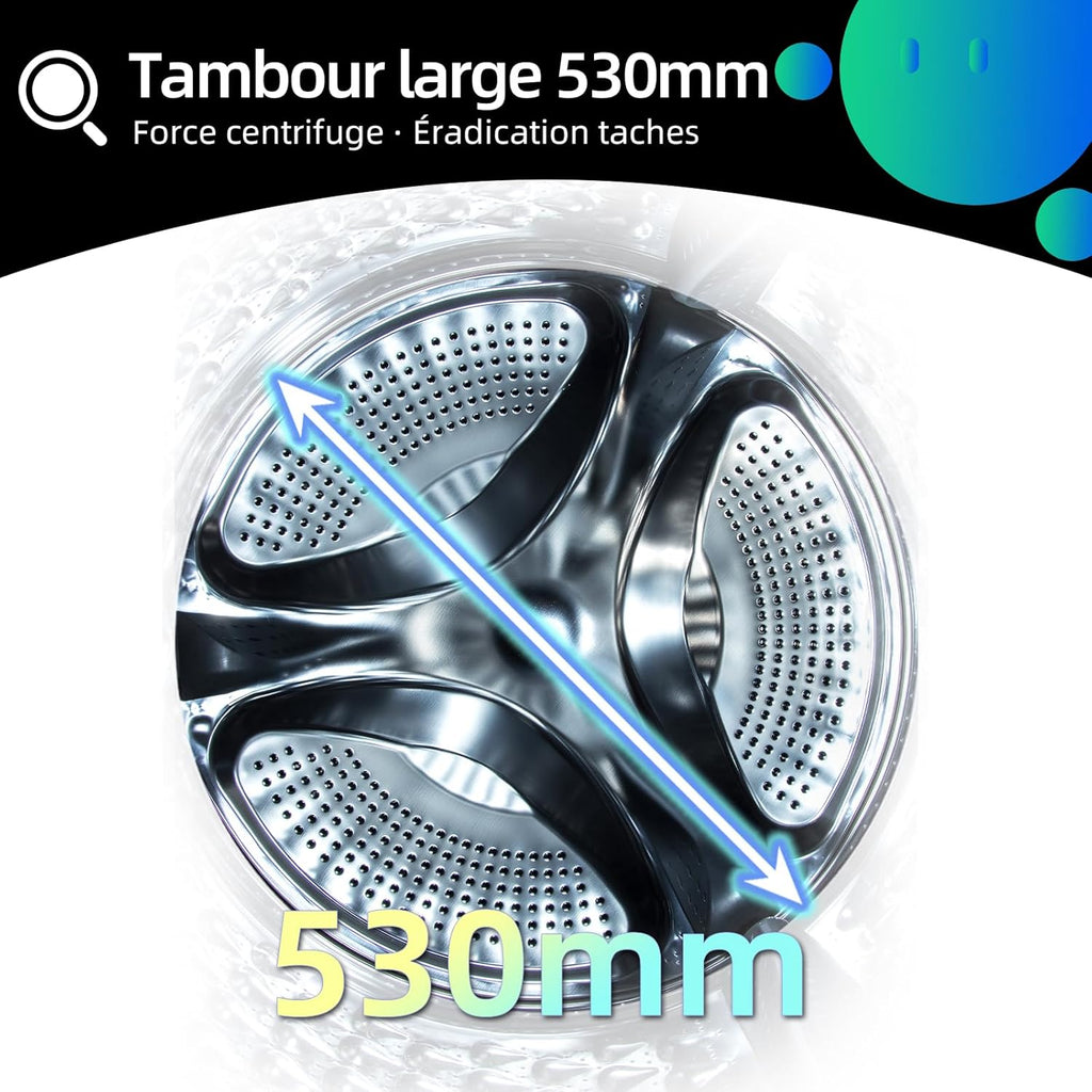 Lave linge hublot 7 kg classe A moteur 1200 rpm lavage vapeur rapide 15 programmes gris