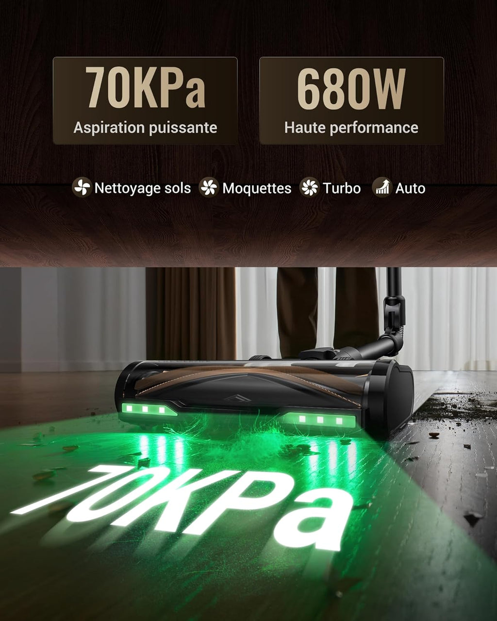Aspirateur balai sans fil P20 680 W 70 KPa autonomie 70 min aspirateur laveur pliable HEPA brosse anti-enmêlement