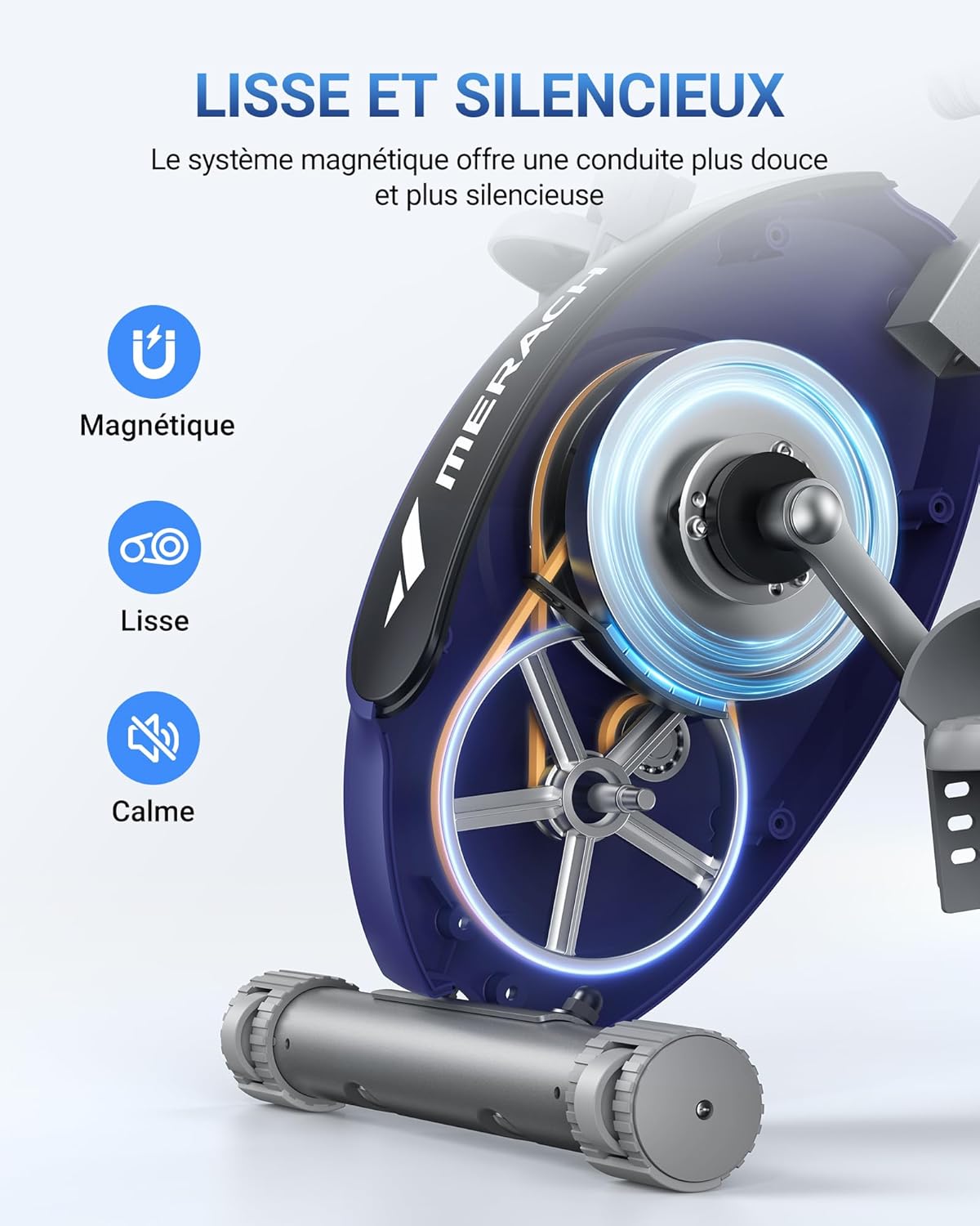 Vélo d’appartement pliable 4 en 1 MERACH résistance magnétique 16 niveaux écran LCD pouls app selle confortable bleu