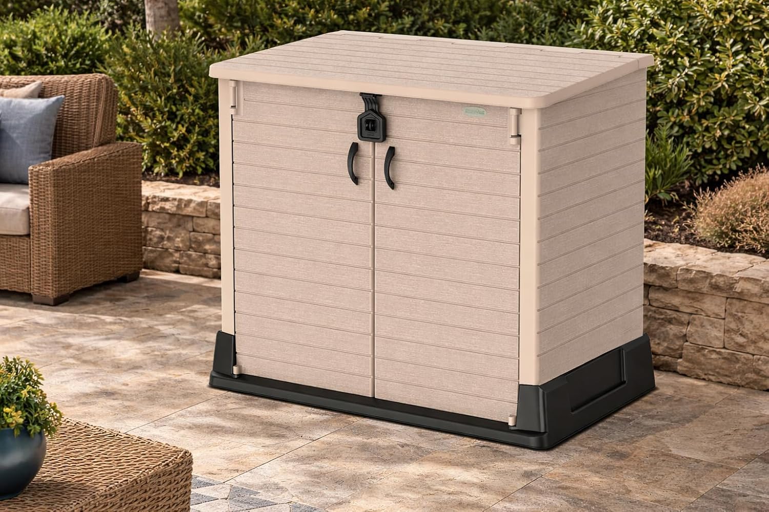 Abri de jardin StoreAway 850 L coffre extérieur plastique verrouillable 130 x 74 x 110 cm cache-poubelles taupe