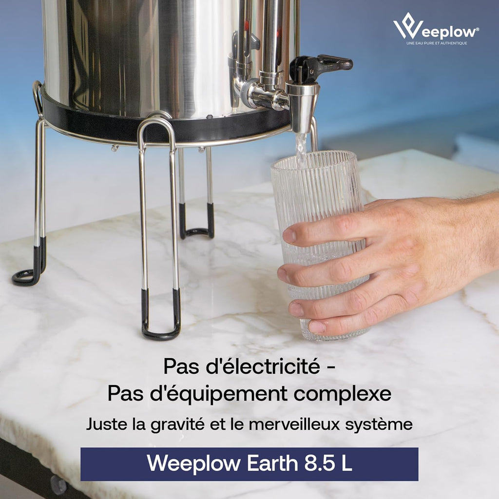 Système de filtration d’eau par gravité Earth WEEP850 8,5 L inox AISI 304 2 filtres O’Pure 2 robinet niveau d’eau