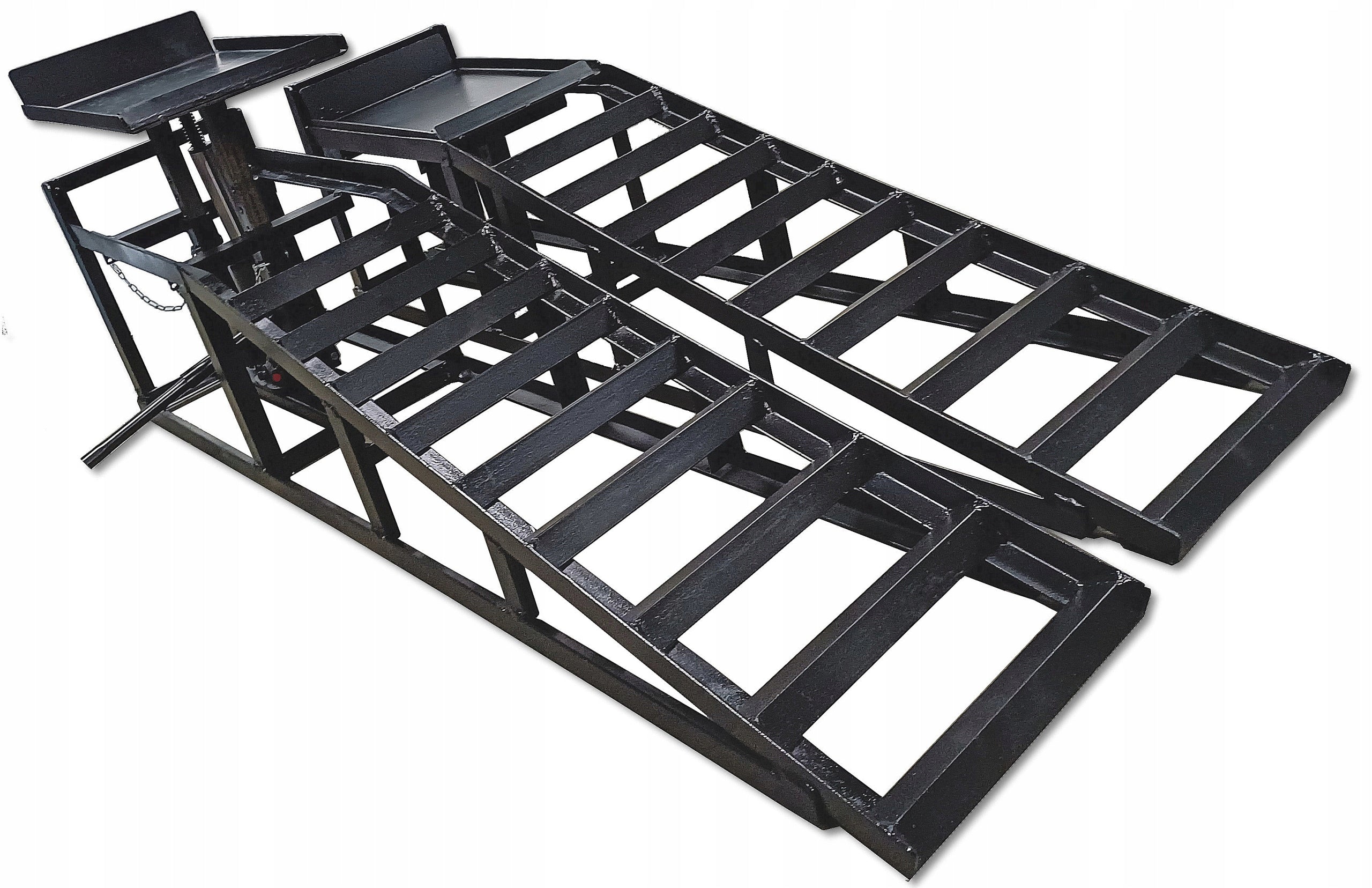 Najazdy samochodowe stalowe YT-17001 3T 125 cm z podstawkami pod koła podnośnikiem hydraulicznym zestaw 2 sztuki