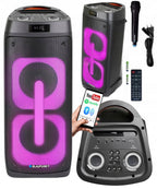 Przenośny głośnik PartyBox PB50LED karaoke z mikrofonem bezprzewodowym LED Bluetooth USB FM AUX 500 W