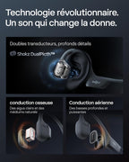 Casque conduction osseuse OpenRun Pro 2 Bluetooth 5.3 oreille ouverte IP55 autonomie 12 h charge rapide USB-C noir