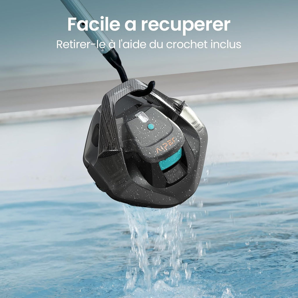 Robot piscine sans fil Seagull SE autonomie 90 min double moteur pour piscines jusqu’à 80 m² charge 2,5 h gris foncé