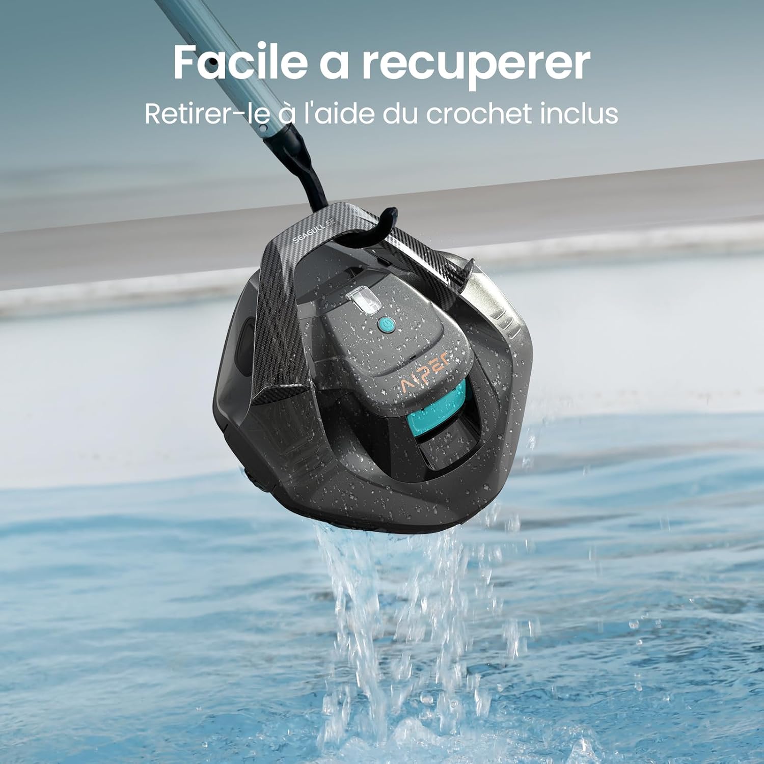 Robot piscine sans fil Seagull SE autonomie 90 min double moteur pour piscines jusqu’à 80 m² charge 2,5 h gris foncé