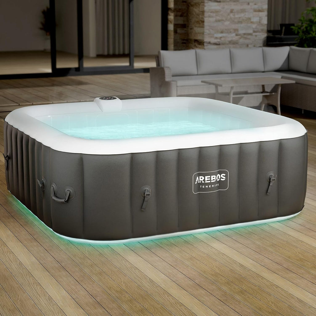 Spa gonflable Tenerife 6 personnes 185 x 185 cm 910 L 130 jets massage LED avec couvercle anthracite