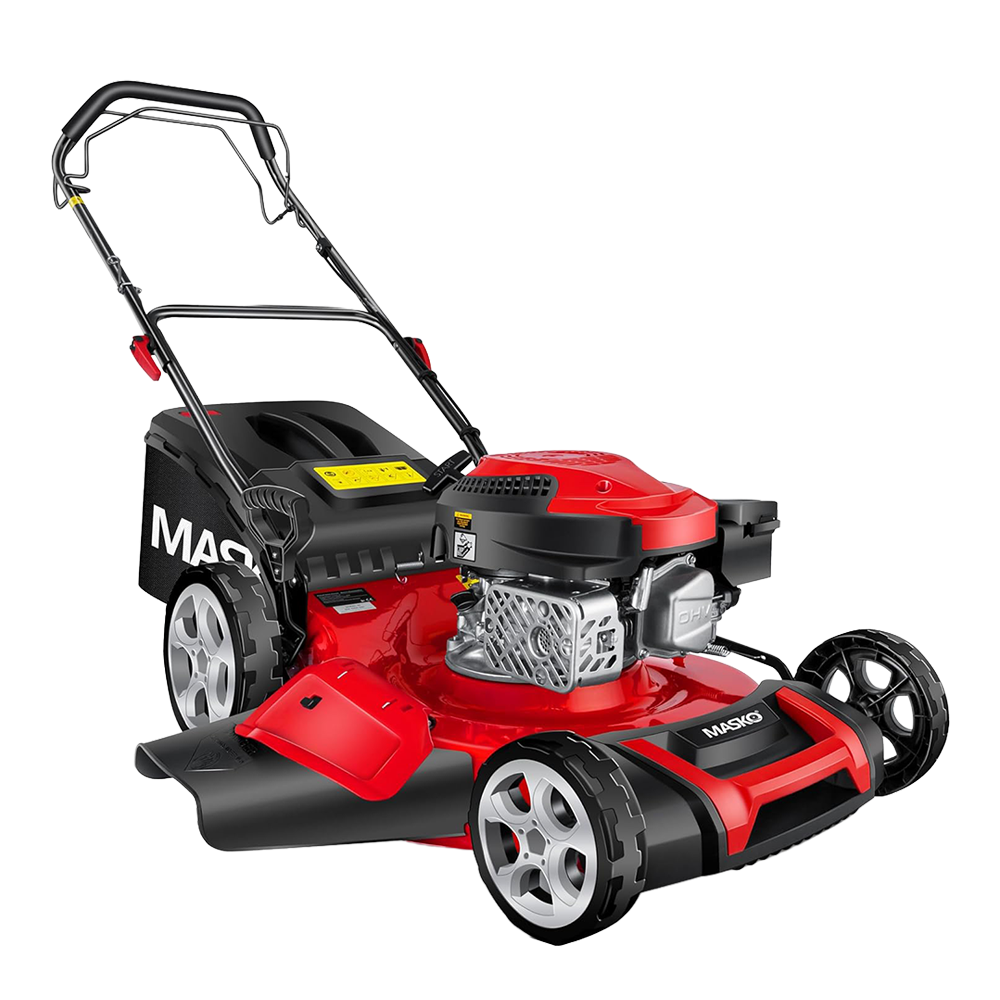 Tondeuse essence 5 en 1 roue motrice largeur coupe 51 cm mulching éjection latérale hauteur réglable