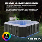 Spa gonflable Tenerife 6 personnes 185 x 185 cm 910 L 130 jets massage LED avec couvercle anthracite