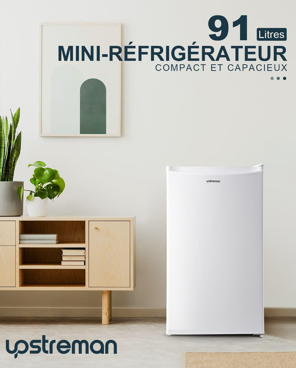 Petit réfrigérateur BR321 91 L avec congélateur 8,5 L thermostat réglable porte réversible blanc