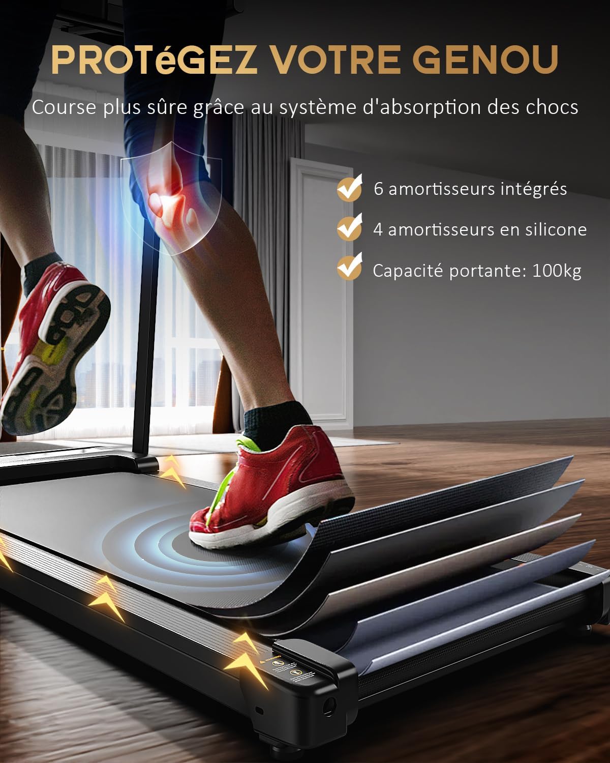 Tapis de course pliable LF-X2DC vitesse 1 à 10 km h moteur 2,0 CV charge 100 kg écran LED