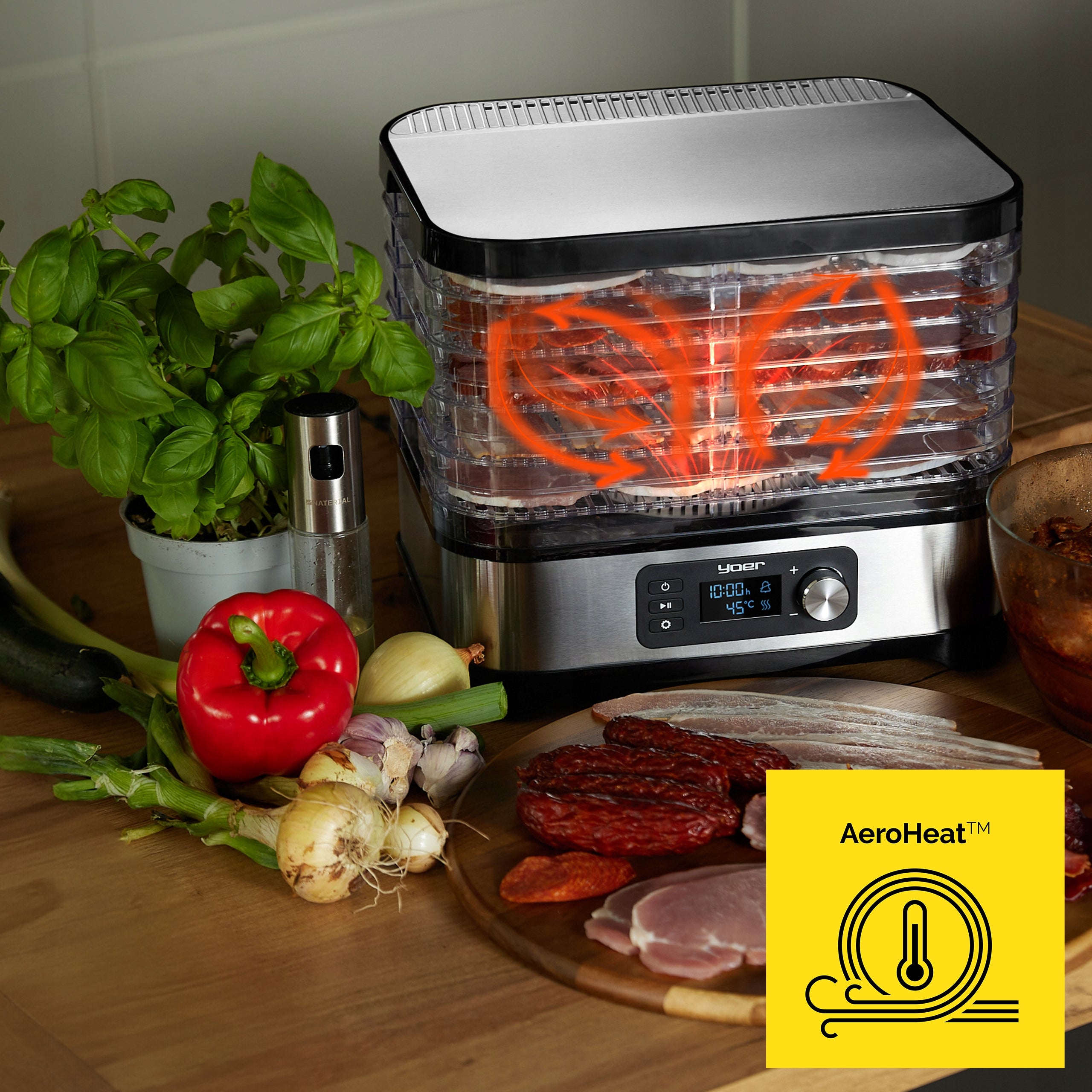 Suszarka elektryczna do grzybów i owoców 450W INOX 6 sit z timerem i 9 akcesoriami do domu