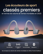 Casque à conduction osseuse OpenSwim Pro IP68 Bluetooth 5.4 stockage MP3 32 Go autonomie 9 h gris
