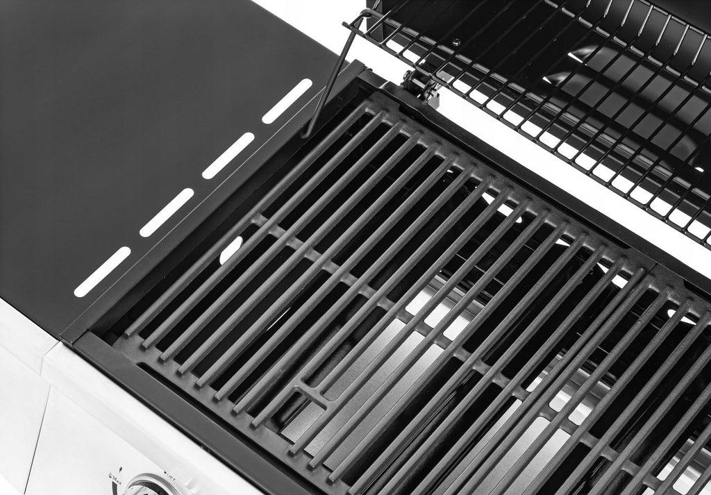 Grill gazowy ogrodowy Texas 3+1 z żeliwnym rusztem pokrowcem termometrem i palnikiem bocznym do grillowania