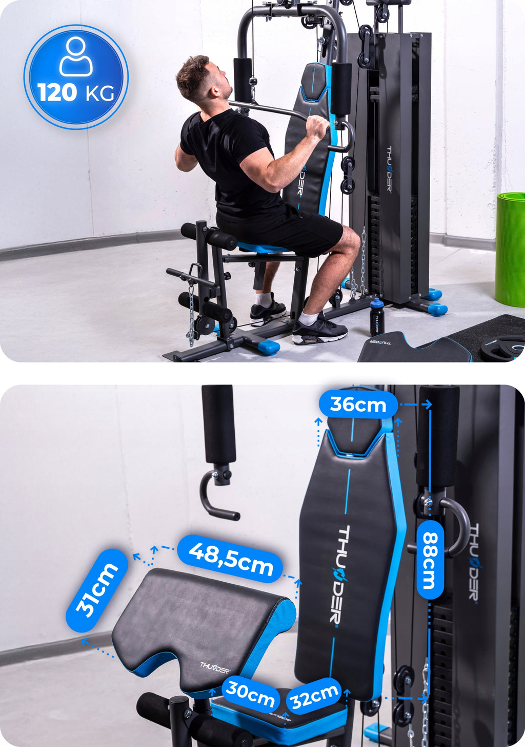 Atlas treningowy FORCE wielofunkcyjny do ćwiczeń siłowych wyciąg górny prasa do nóg modlitewnik stos 87 kg