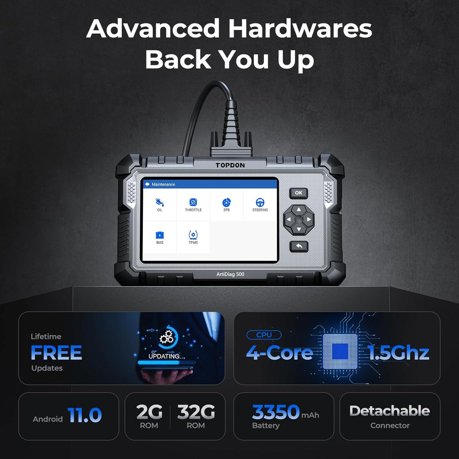 Valise diagnostic auto AD500 4 systèmes OBD2 moteur transmission ABS SRS 6 réinitialisations écran 5 pouces