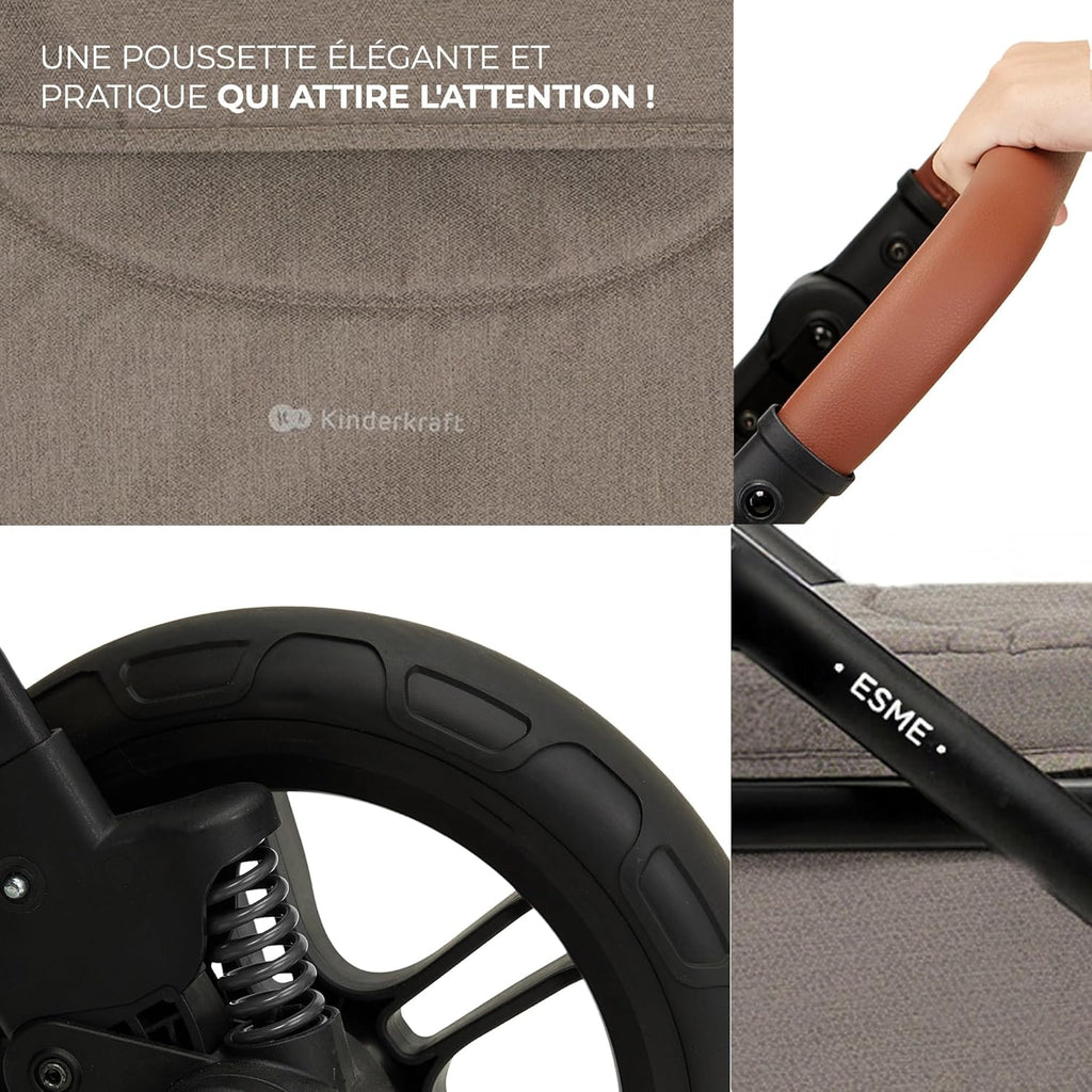 Poussette 3 en 1 ESME travel system siège auto MINK PRO i-Size 40 à 75 cm pliable tout-terrain harnais 5 points beige