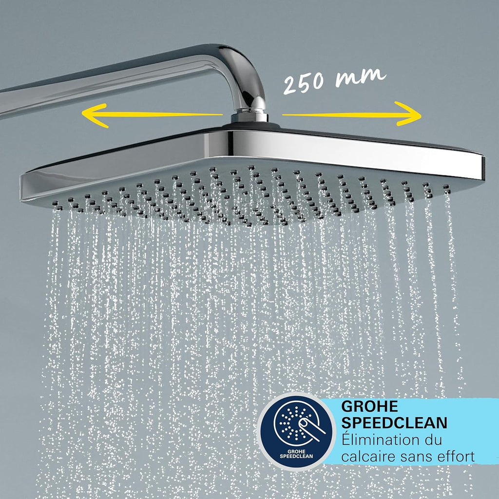 Colonne de douche Vitalio Comfort 250 thermostatique tête 25 cm 1 jet pommeau 11 cm 2 jets flexible 175 cm chromé