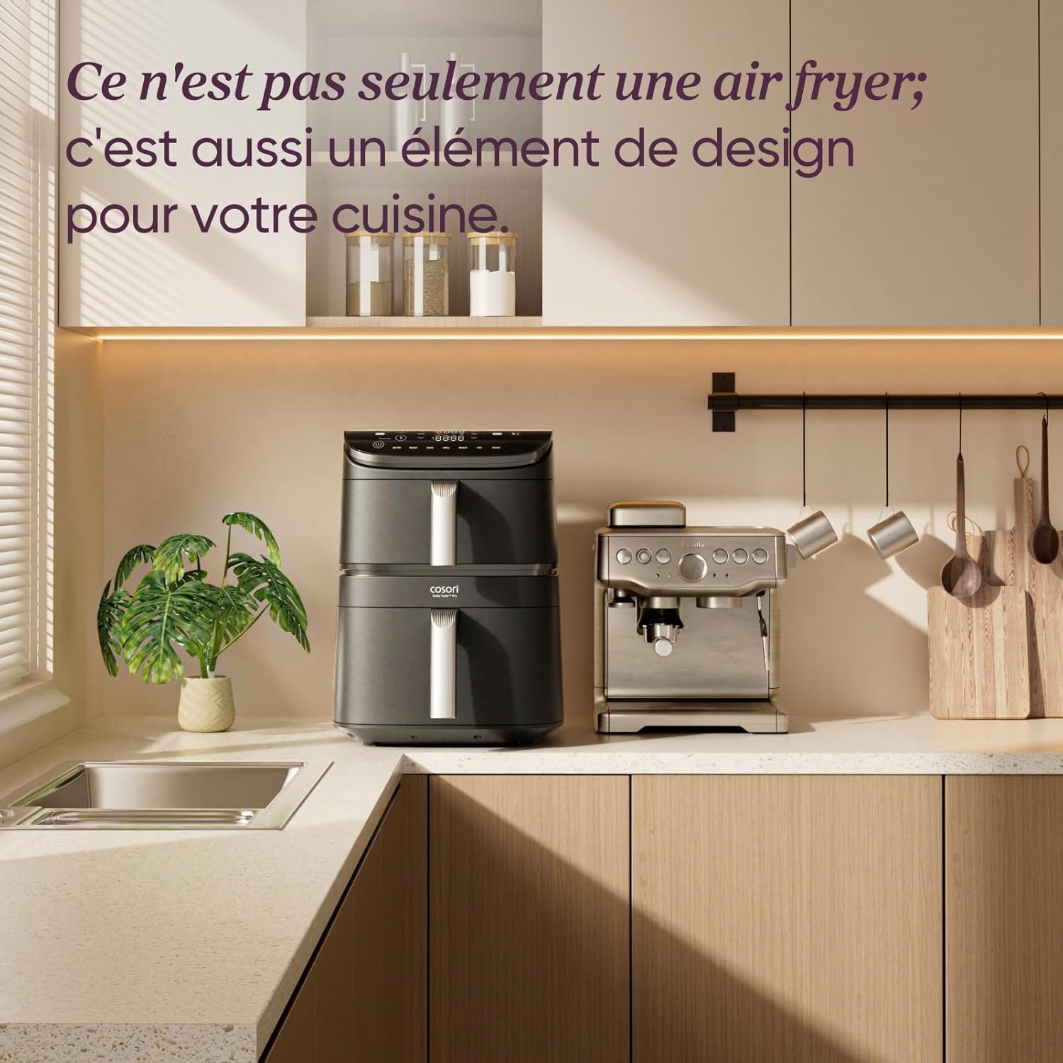 Friteuse sans huile Turbo Tower Pro 10,8 L Double Stack 2630 W 7 fonctions céramique température 30 à 230 °C noir