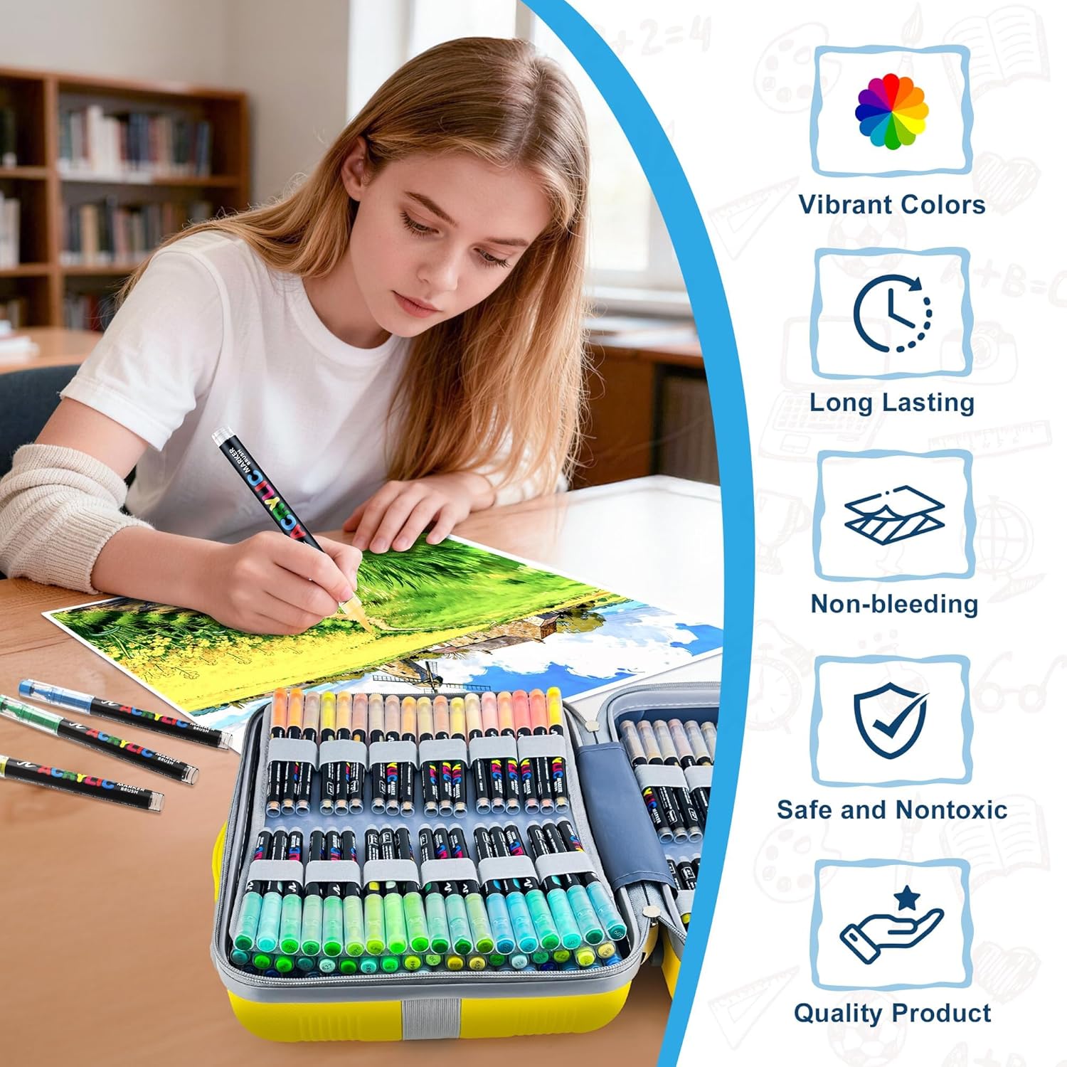 Feutres acryliques 360 couleurs pointe pinceau marqueurs multi-surfaces papier verre bois céramique textile plastique