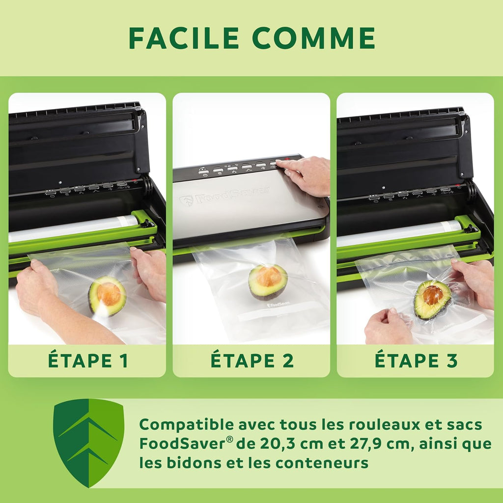 Machine sous vide FFS005X 140 W semi-automatique fonction pulse cutter intégré rangement rouleau sacs inclus noir
