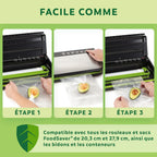 Machine sous vide FFS005X 140 W semi-automatique fonction pulse cutter intégré rangement rouleau sacs inclus noir