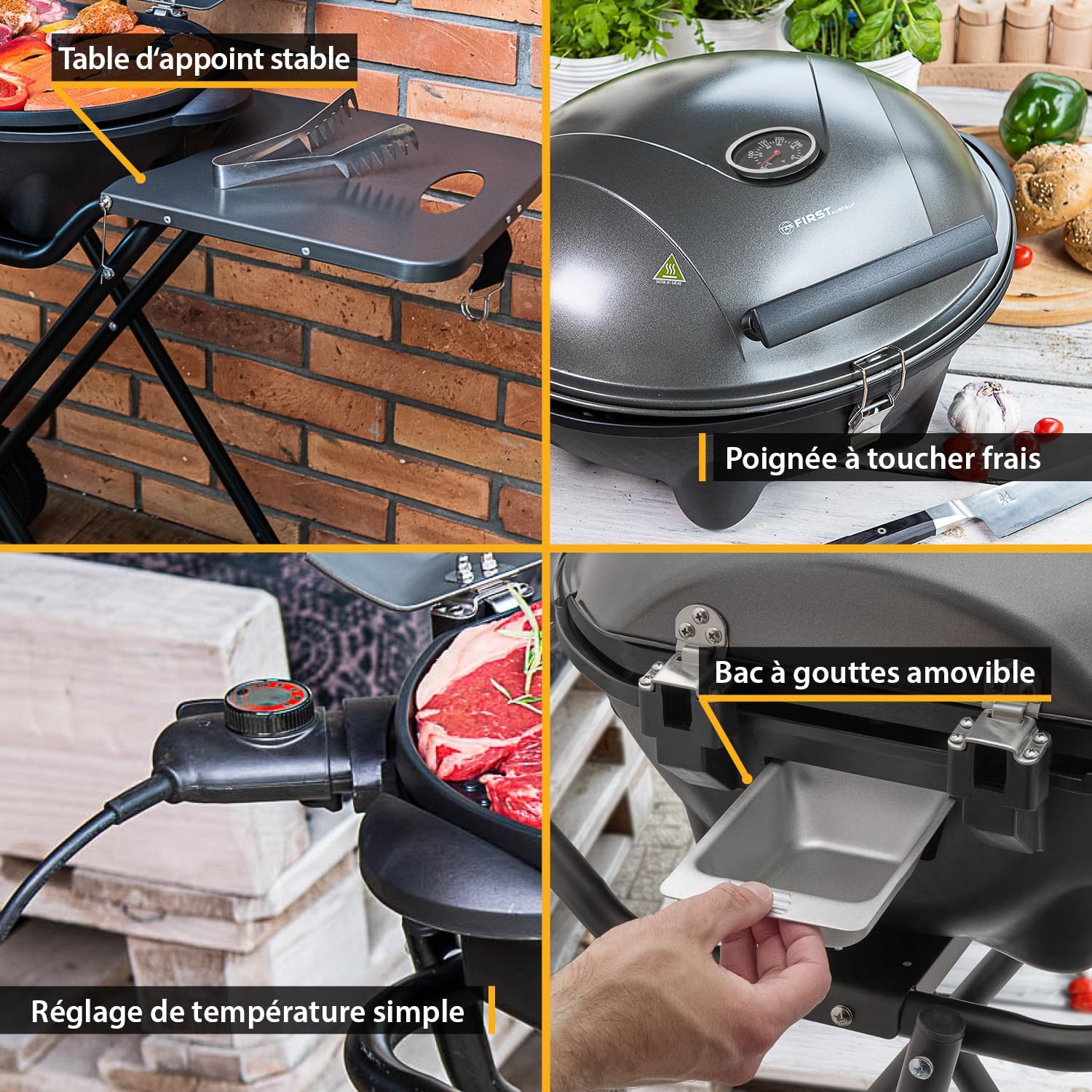 Barbecue électrique 2 en 1 2400 W surface 44 x 33,5 cm couvercle chariot thermomètre bac ramasse-graisse gris noir
