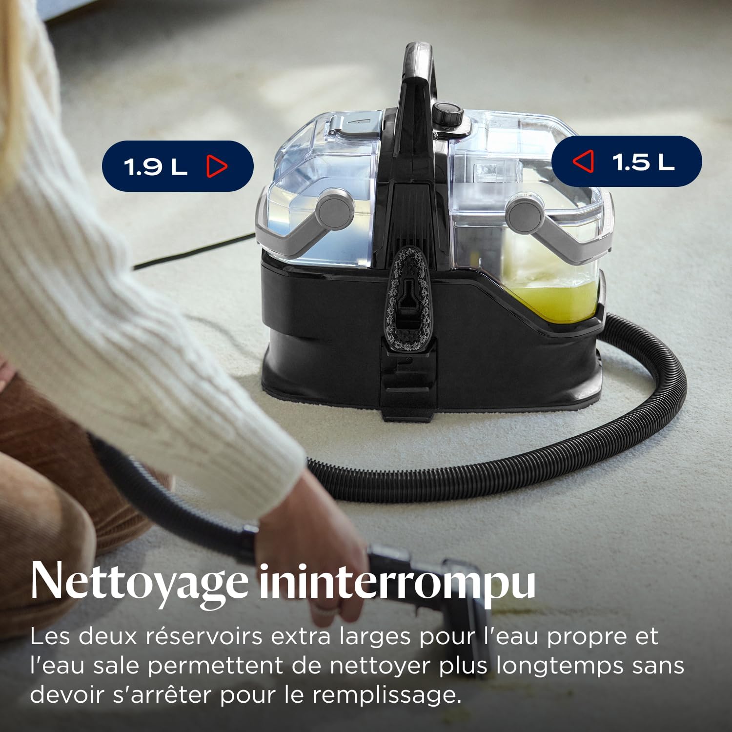 Shampouineuse SpotClean HydroSteam 1000 W 1,9 L nettoyeur vapeur 16800 Pa double réservoir tuyau 1,5 m cordon 4,5 m
