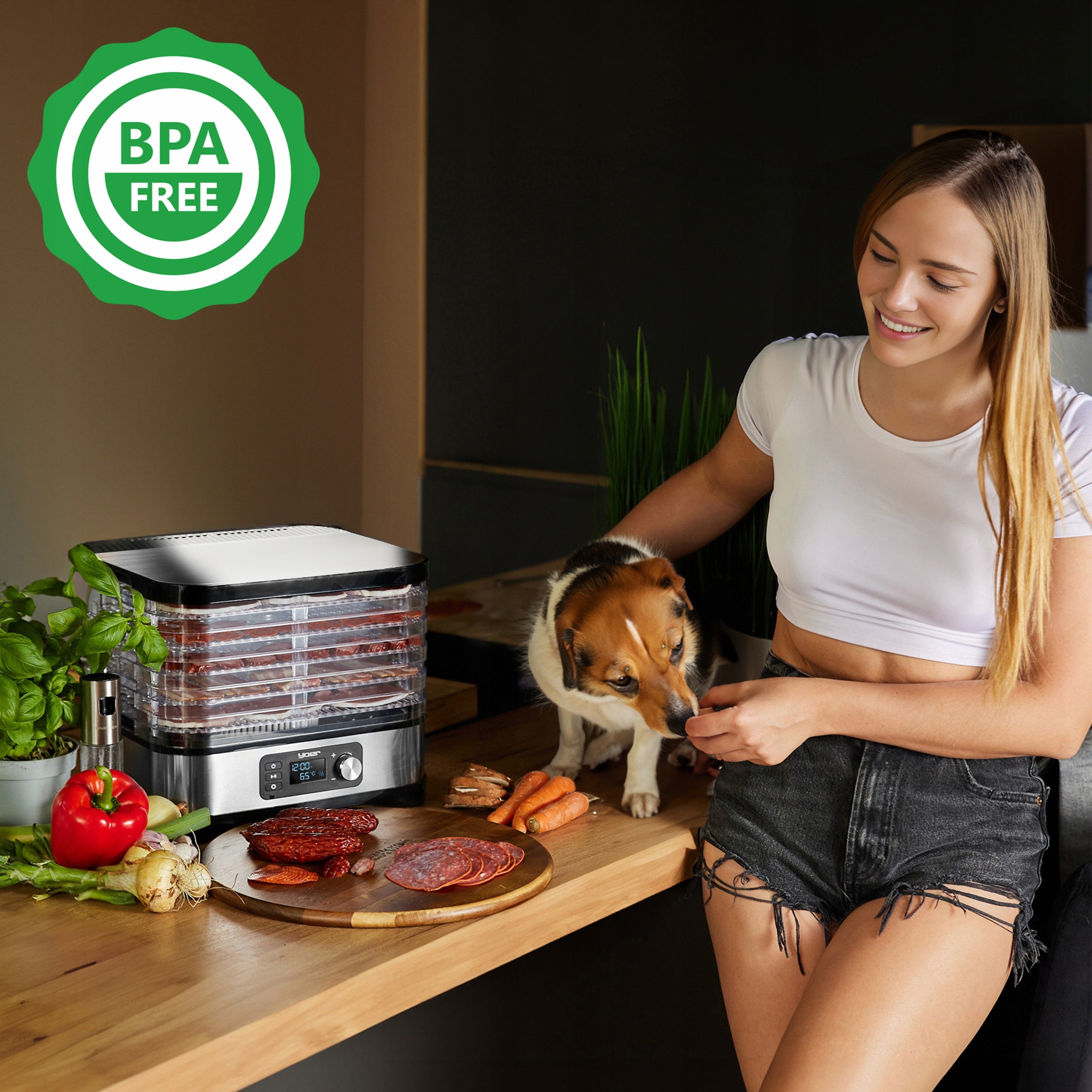 Suszarka elektryczna do grzybów i owoców 450W INOX 6 sit z timerem i 9 akcesoriami do domu
