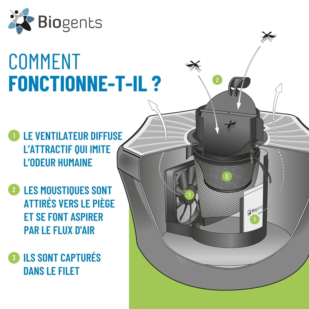 Piège extérieur anti moustiques tigres BG-Mosquitaire 13101 avec recharge attractif 6 mois et alimentation secteur