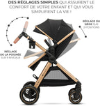 Poussette 3 en 1 ESME avec porte-bébé Mink PRO I-Size, système de voyage, pliable, nouveau-né jusqu'à 4 ans, noir