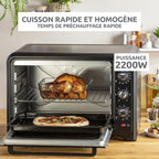 Four électrique Optimo 60 L chaleur tournante 2200 W 7 modes thermostat 240 °C timer 120 min tournebroche noir