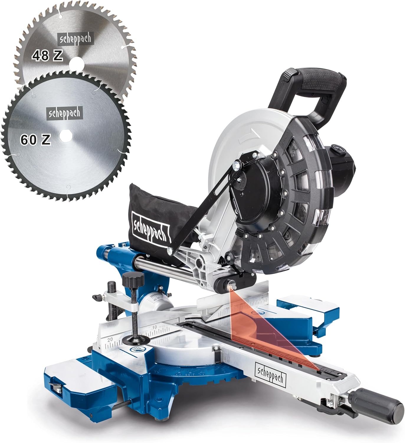 Scie à onglets radiale HM254 2000 W lame 255 mm coupe 340 x 90 mm laser 2 lames incluses