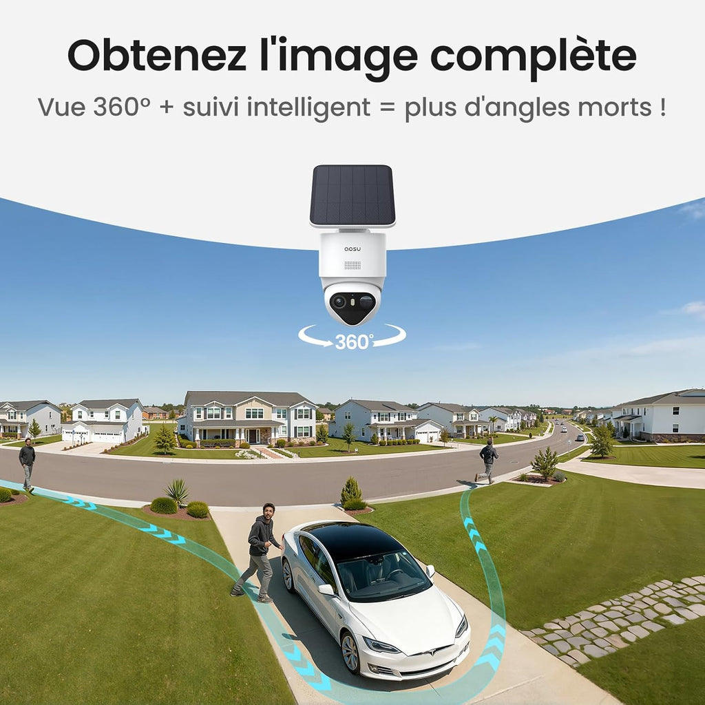 Caméra surveillance 4K T2 Ultra solaire kit 2 caméras 8MP vision nocturne 32 Go local extensible 1 To panorama 360° suivi IA