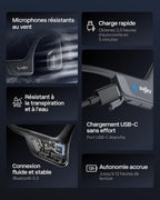 Casque conduction osseuse OpenRun Pro 2 Bluetooth 5.3 oreille ouverte IP55 autonomie 12 h charge rapide USB-C noir