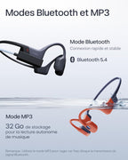 Casque à conduction osseuse OpenSwim Pro IP68 Bluetooth 5.4 stockage MP3 32 Go autonomie 9 h gris